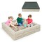Costway Kids Sandbox with Cover Bottom Liner Backyard Beach HDPE Sandpit for Outdoor Play Brown/White/Gray